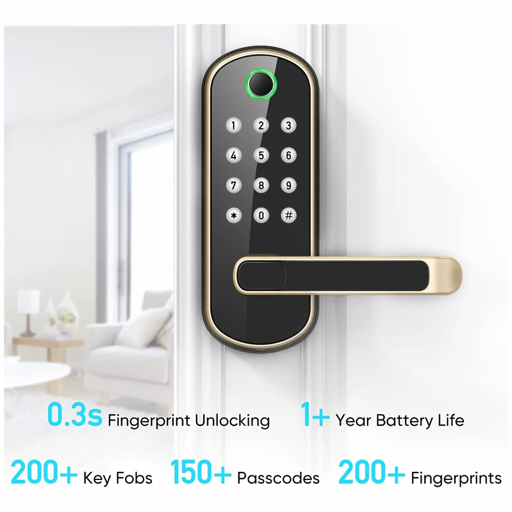 AuraLock™ Smart Fingerprint Door Lock – Wi-Fi App Control, Keyless Entry, NFC & IP67 Waterproof