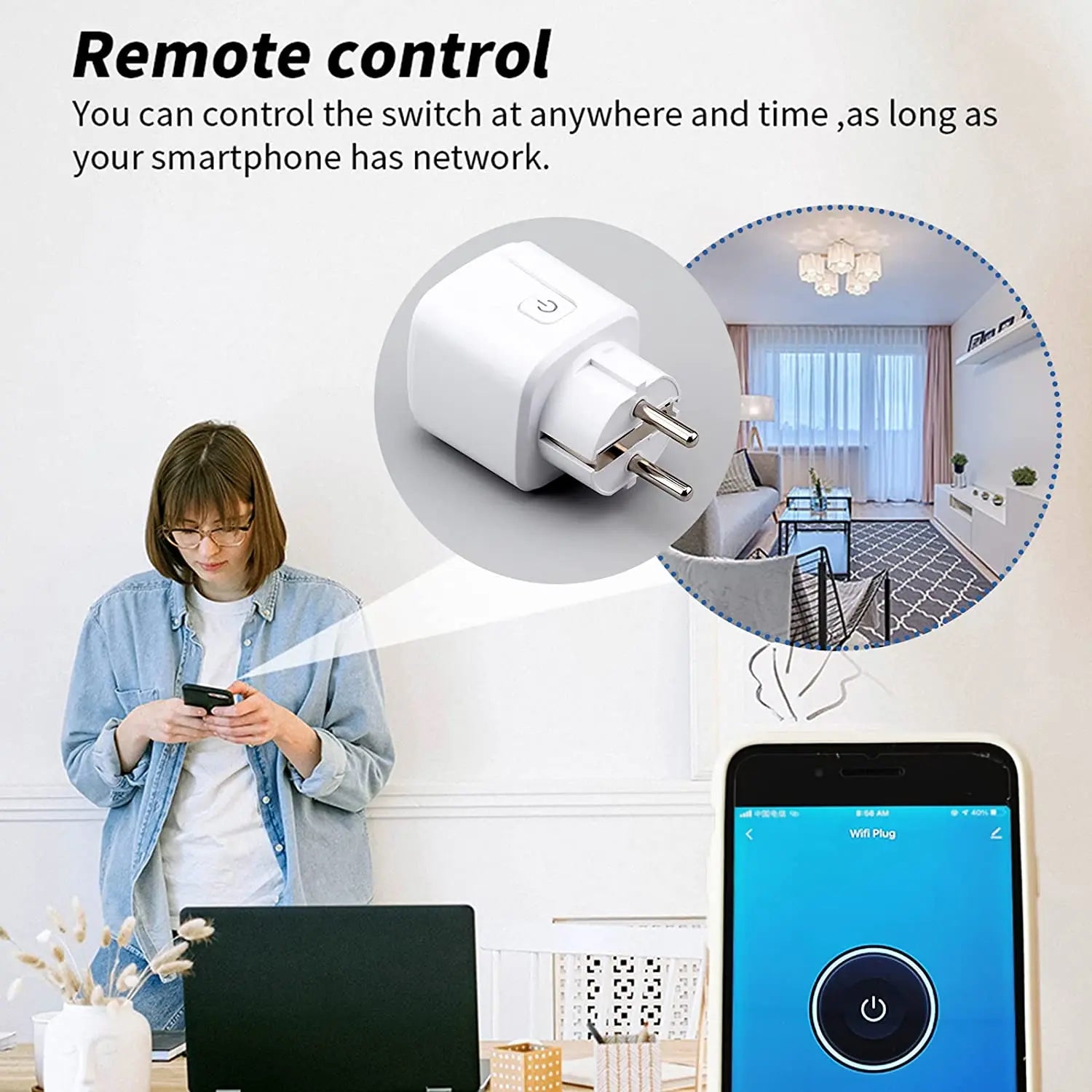 AuraControl™ Smart Wi-Fi Plug – Remote Control + Alexa & Google Compatible